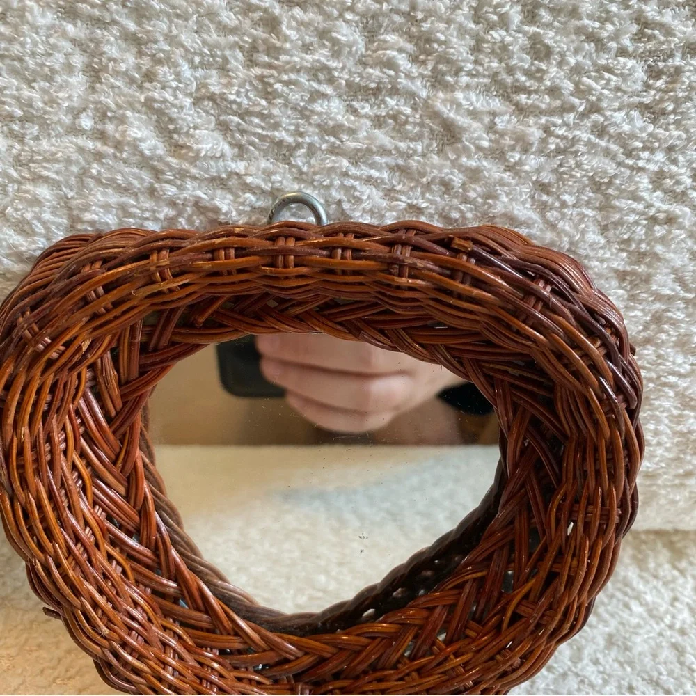 Vintage Small Wicker Heart Mirror - Wicker Accent Mirror